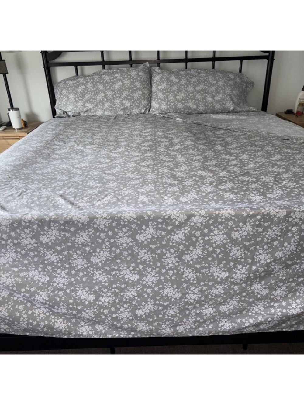 Mainstays 6 Piece Brushed Microfiber Sheet Set Grey & White Floral King Size